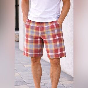 Tommy Hilfiger Red and Blue Plaid Men's Shorts